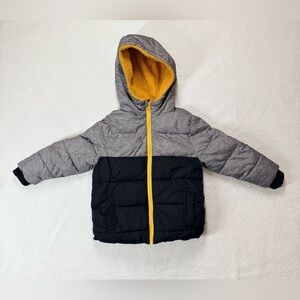 Swiss Tech Baby Boy's 4T Puffer Hooded Zip Jacket Grey, Black, Yellow Pockets